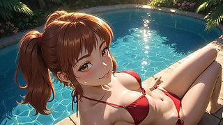 AI Girl Sensually on the Pool - Studio Ghibli Style