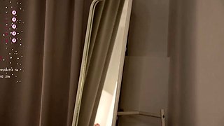 Busty curly brunette with big boobs fucks on couch