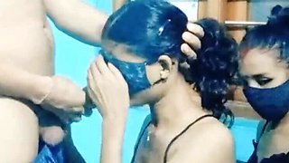 Hot Indian Threesome: Two Girls One Boy Fucking Hard in Village Doggystyle Gangbang