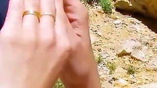 Skinny teen Kathylee talks to man on the beach being fucked and girlfriend is watching
