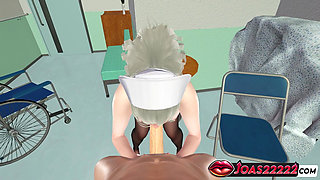 Hot Japanese Nurse in 3D Animation - Helping Her Patient with a Handjob, Sloppy Blowjob on a Big Dick, and Footjob Fetish