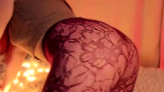 Amateur redhead Jacqueline with glasses masturbates