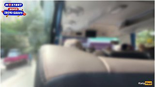 Katty West - Public Cock Jerking Off On A Bus Full Of People - Made Him Cum Hard By Hand! - Cock Flashing
