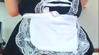 Cute maid masturbates her wet pussy before work