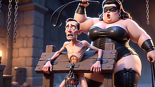 Fat Dominatrix Whips Slaves Caged Penis - Extreme Humiliation