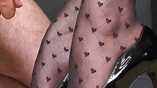 Secretary in Stockings High Heels Give Fucks Her Legs and Handjob - Cum on Shoes