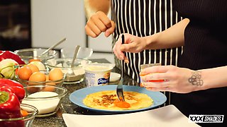Angel Rush Sizzles in Fiery Kitchen Threesome Passion