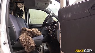 Cop takes busty blonda into a car scrap yard for a fucking fuck - faux cop