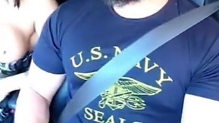 Traffic Blowjob: Exhibitionist Brunette Shows Her Tits and Sucks It All in the Car