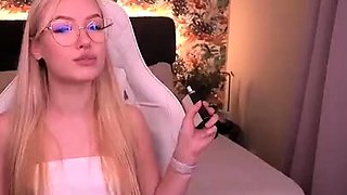 Curly Blonde Teen Records Solo Dildo Masturbation