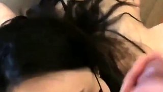 Asian Black Hair Girl With Glasses Blowjob & Ball