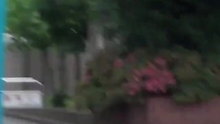 Hotties pee outdoors behind busy crowded street