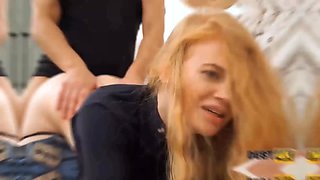 Debt4k. curly blonde is loving porno while cuckold groom is observing