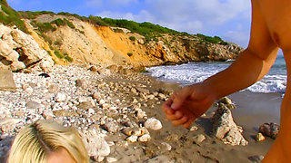 Amazing naked blonde on the beach ass fucked by a big cock