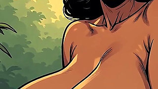 Topless Jungle Women Retro Style Art