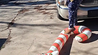 Big Beautiful Woman Nurse Vicki Crushes This Blow up Candy Cane