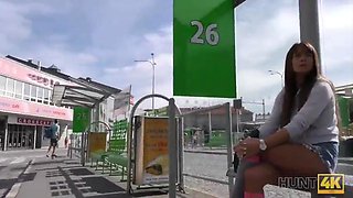 HUNT4K. Pickup at bus station works and angelface does dirty job: Blowjob, Brunette  Pov Porn
