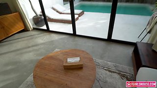 Uber-cute Japanese She-male With Immense Fun bags Pleads Landlord With Her Nymph Salami - TGIRLS MANSION