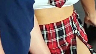 Small titted brunette teen fingering on the bed