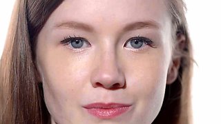 Busty babe playing with her big boobs