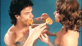 Vintage. Threesome in pool. MMF: Blowjob, Hardcore  Brunette Porn