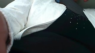 Horny Wife Fingers Wet Pussy Hard In Car While Husband Drives - Amateur MILF Masturbation