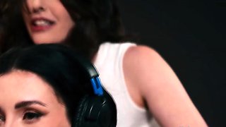 Sexy gamers innocent back rub turns to wild scissoring