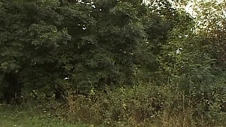 Granny sucks a chunky cock then gets fucked in the bushes