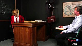Voyeur CFNM college babe seducing professor till cumshot