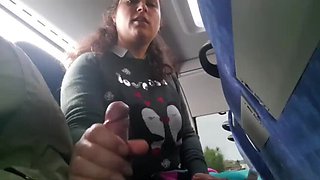 Brunette MILF With Big Natural Tits Gives Blowjob On Public Bus - Outdoor Voyeur Sex