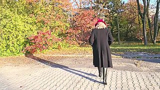 Autumn Outdoor Strip Tease with Blonde MILF Misses Jenny Big Natural Tits