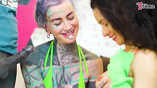 Lily Lu And Stacy Bloom - Big Tits Girl Joins Tattoo Couple For Threesome - Rimming, Bj, Facial