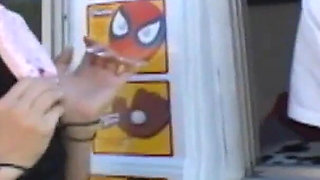 Young blonde babe gets facial in the van