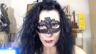 Masked Italian MILF Pantyhose Ass Fucked with Cucumber & Dirty Talk