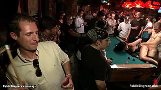 Dirty slut fucked in public pool bar