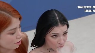 BIG TITS BRUNETTE MARISSA TAKES BUKKAKE CUMSHOTS SWALLOW