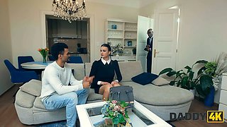 Daddy4k. hardcore fuckslut dressed as wednesday is fingering to get daddy's Big Black Cock