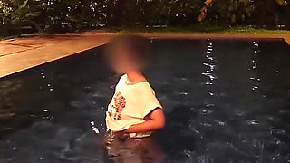 Hot Wife Risking Fucking in Public Pool at Night