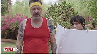 Neighbor fucks married woman while her husband works out outside