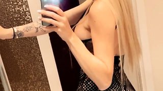 Big Boobed Blonde Masturbates With A Dildo In The Bathroom