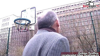 German grandpa seduces housewife on the street and bangs her