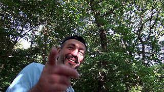 Sexy brunette loves hard threesome outdoor fuck