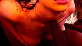 Plump ebony tugging a big white cock close up and loving it