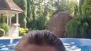 Flash Boobs in Outside Swimming Pool