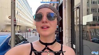 French amateur Khalamite sucks and fucks fan on bus POV - big natural tits and hairy pussy close up