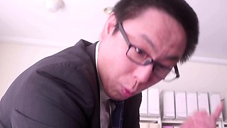 Japanese Asian mature giving blowjob to lucky guy