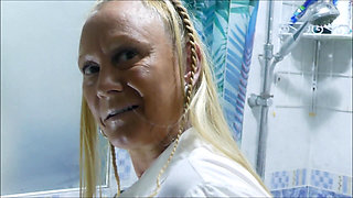 Pissing in Toilet & Masturbating in Shower Wearing Stockings & a Wet Blouse