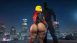 Petite Big Ass Girl in Yellow Balaclava Dominated on Rooftop