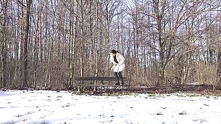 Gorgeous outdoor pissing with a long-legged brunette Alexa Throat