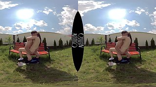 Petite Step Sis Couple's Wild Public Passion on Bench